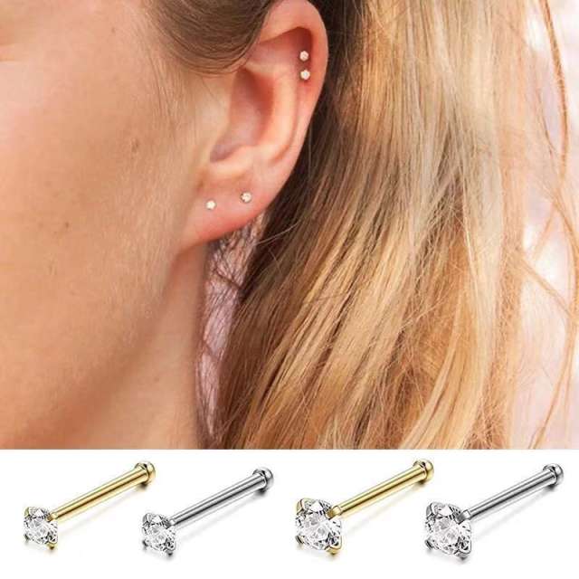 316L straight pattern diamond stainless steel piercing nose pin