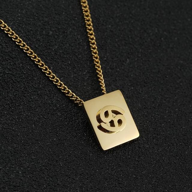 Delicate block charm zodiac symbol stainless steel necklace