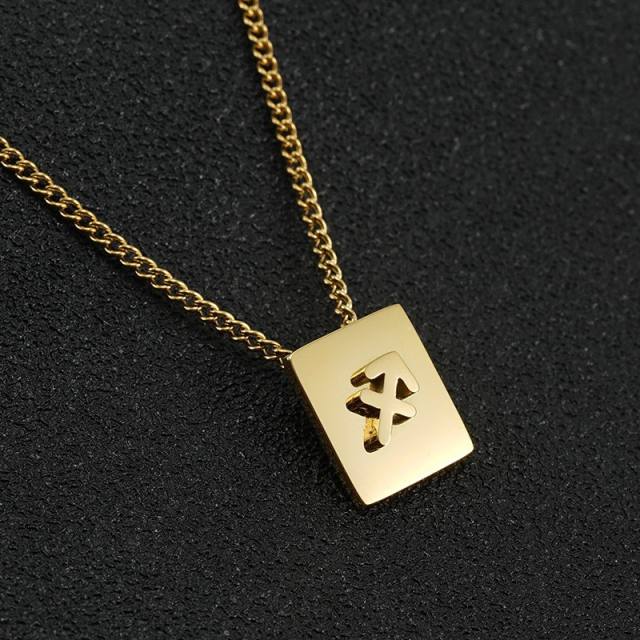 Delicate block charm zodiac symbol stainless steel necklace