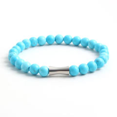 Concise natural stone bead stainless steel bead elastic bracelet