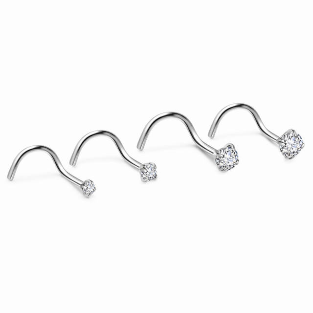 Classic cubic zircon diamond stainless steel piercing nose pin