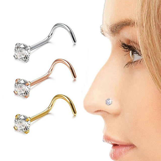 Classic cubic zircon diamond stainless steel piercing nose pin