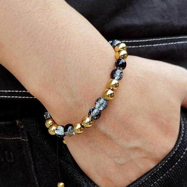 INS natural stone stainless steel bead bracelet