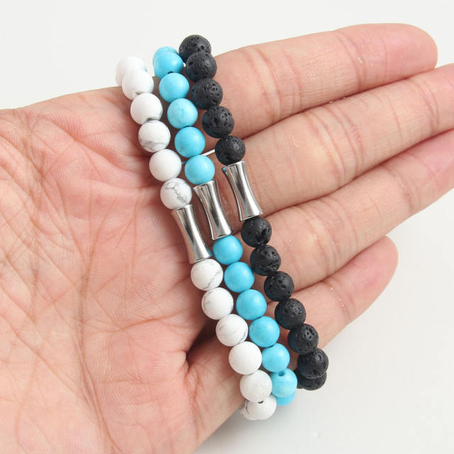 Concise natural stone bead stainless steel bead elastic bracelet