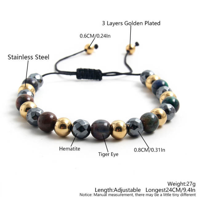 INS natural stone stainless steel bead bracelet