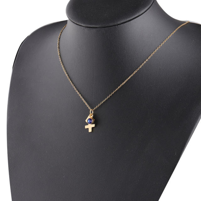 Dainty zodiac birthstone pendant stainless steel necklace