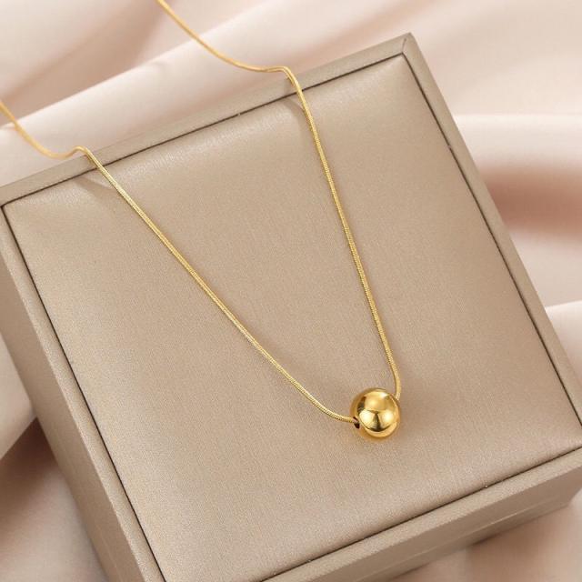 Dainty ball bead pendant snake chain stainless steel necklace