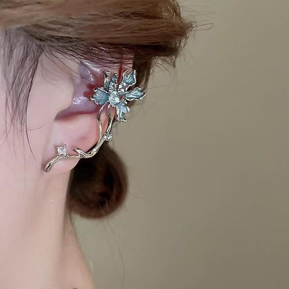 925 needle elgant enamel flower ear climber earrings