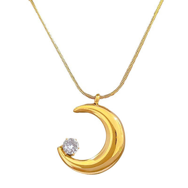 Dainty moon charm stainless steel necklace