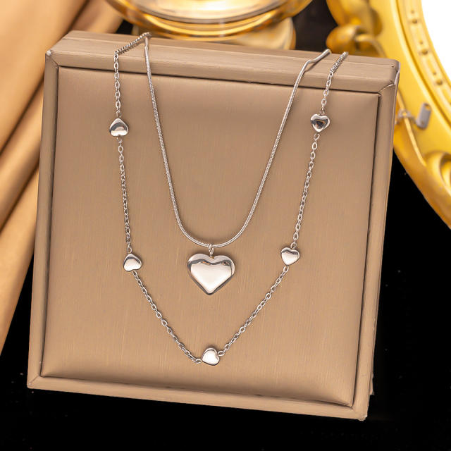 Dainty two layer heart stainless steel necklace