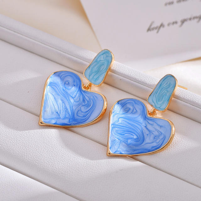 925 needle white blue enamel heart earrings