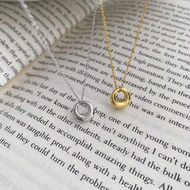 Dainty circle necklace stainless steel ring necklace