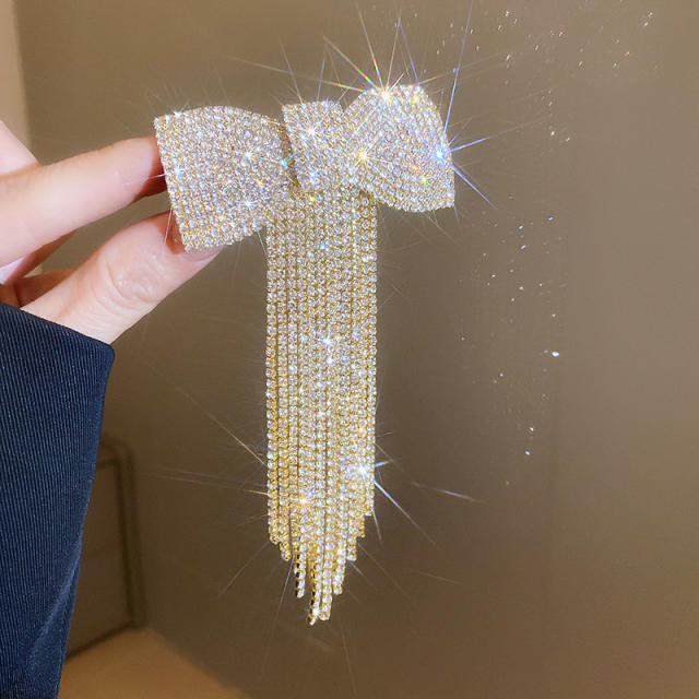 Luxury diamond bow tassel women french barrette hair clips wedding party accessory
