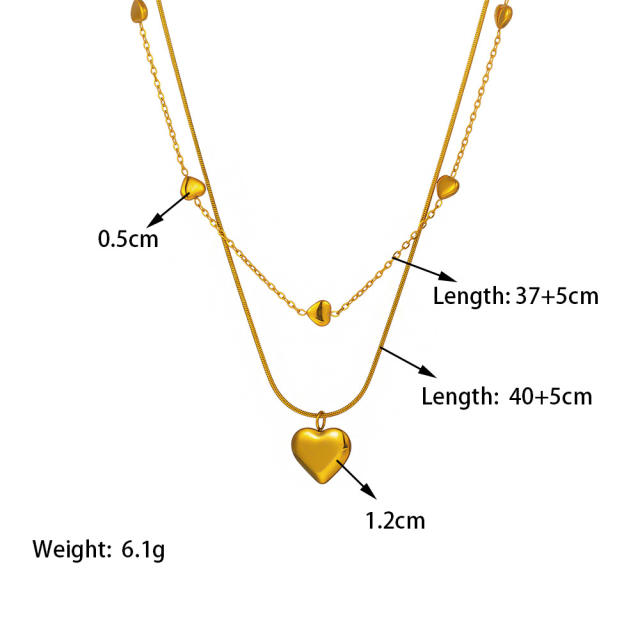 Dainty two layer heart stainless steel necklace