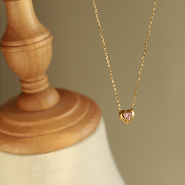 Dainty diamond heart tiny pendant stainless steel necklace