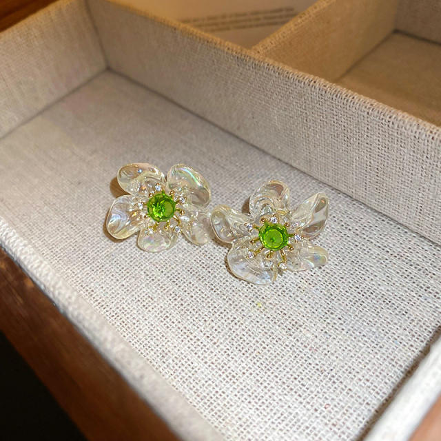 925 needle clear resin petal flower studs earrings for women