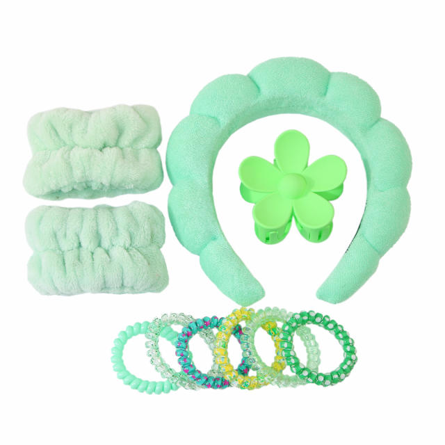 10pcs set plain color padded headband scrunchies hair claw clips set