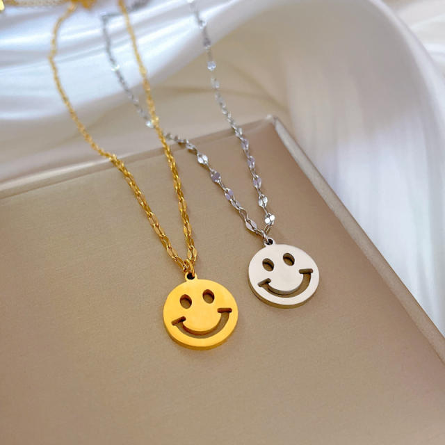 Dainty smile face stainless steel necklace