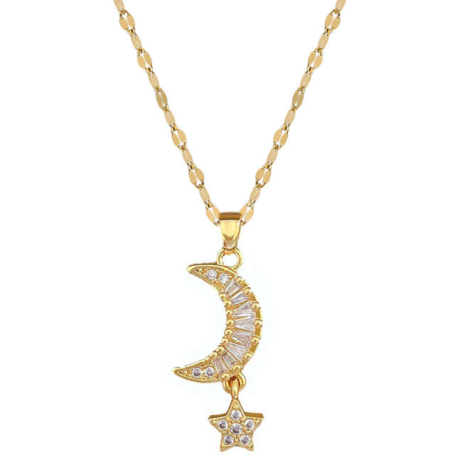 Dainty diamond star moon charm stainless steel chain necklace