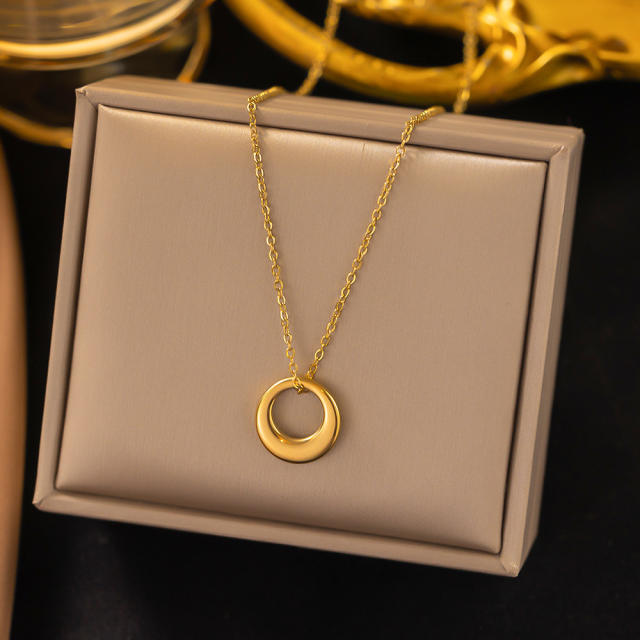 Dainty circle necklace stainless steel ring necklace