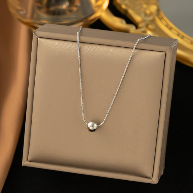 Dainty ball bead pendant snake chain stainless steel necklace