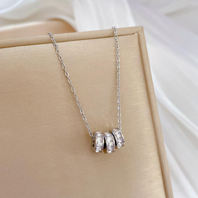 Dainty three diamond ring stainless steel necklace