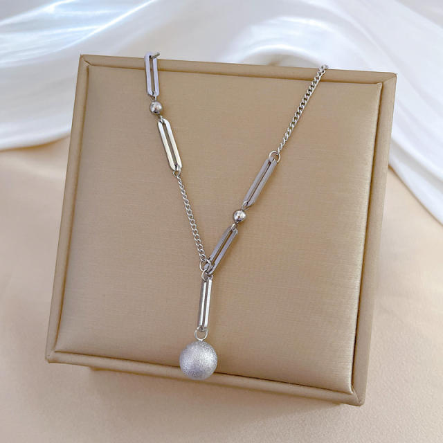 Chic frosted ball bead charm stainless steel necklace