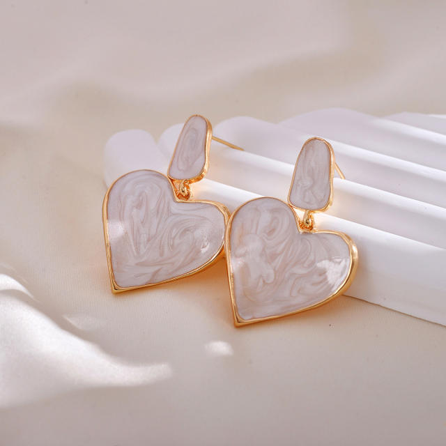 925 needle white blue enamel heart earrings