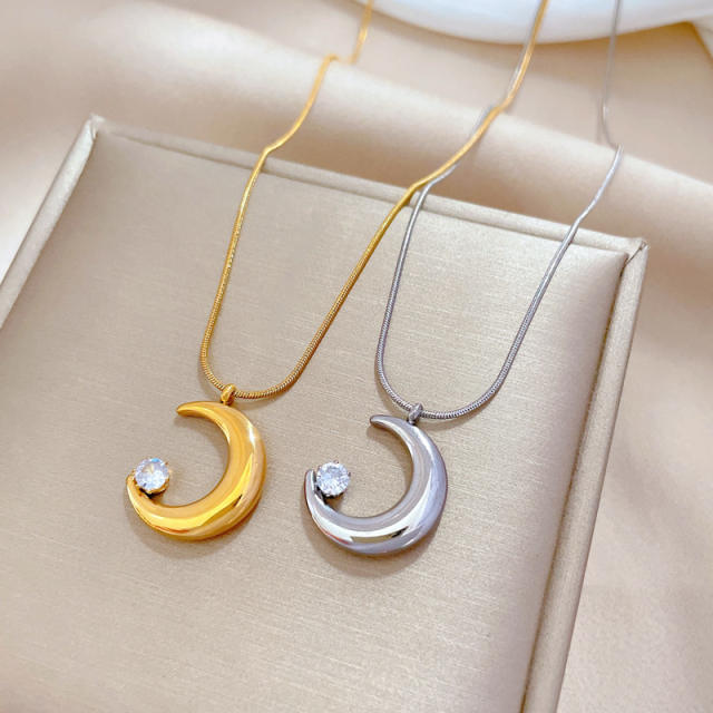 Dainty moon charm stainless steel necklace