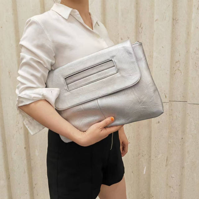Korean fashion plain color PU leather women clutch bag envelop bag