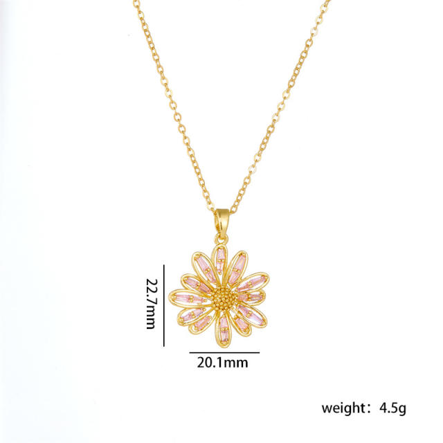 Chic diamond daisy flower pendant dainty stainless steel chain necklace