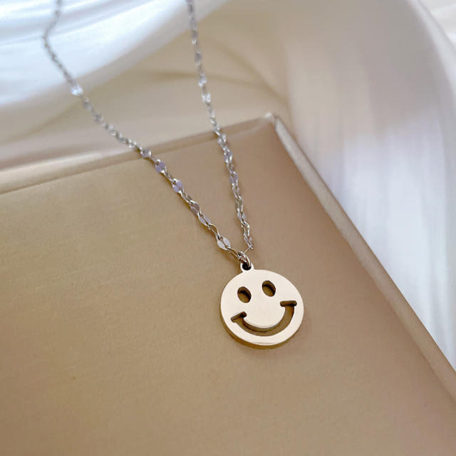 Dainty smile face stainless steel necklace