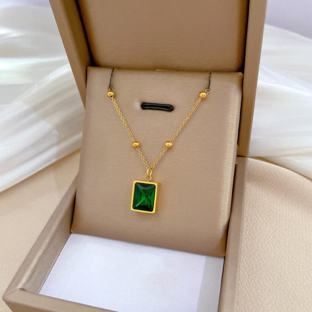 Dainty emerald charm stainless steel necklace