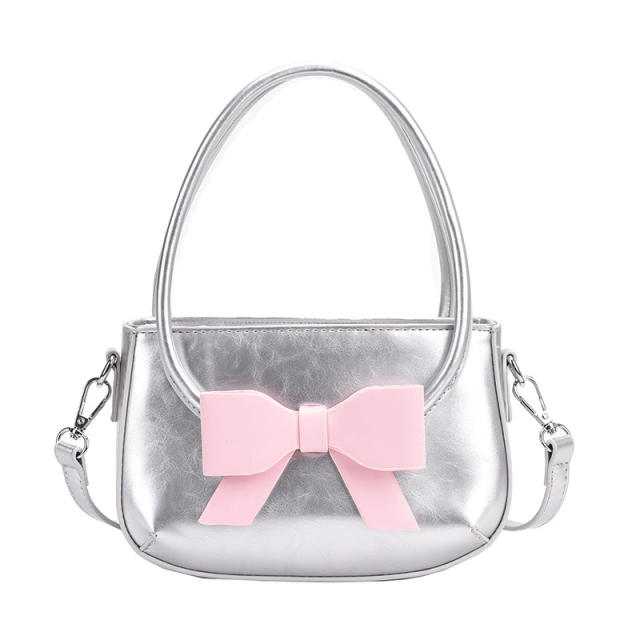 Cute bow plain color PU leather women shoulder bag crossbody bag