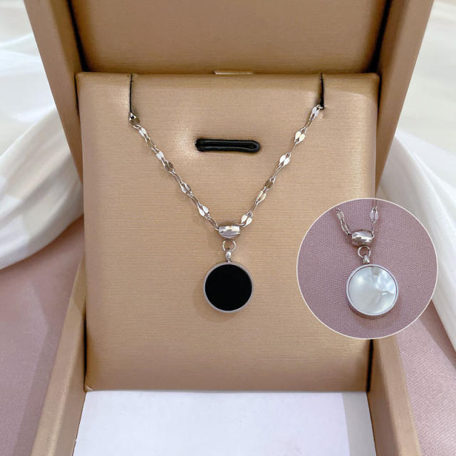 Classic double side round piece pendant stainless steel necklace