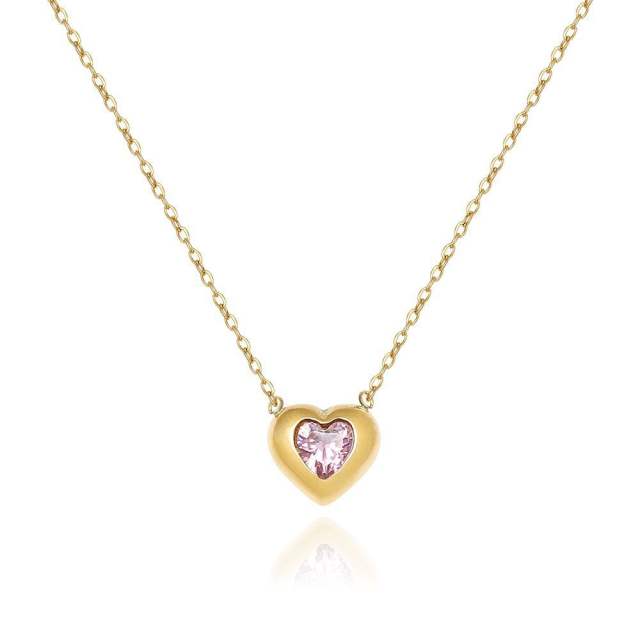 Dainty diamond heart tiny pendant stainless steel necklace