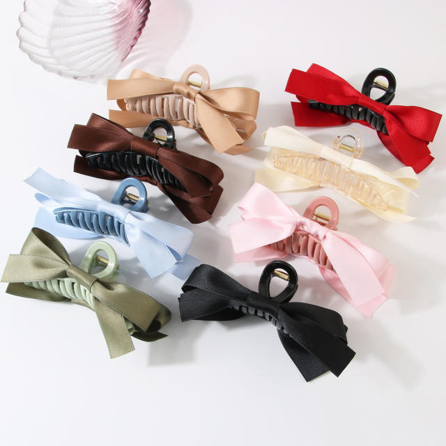 Sweet plain color bow large hair claw clips