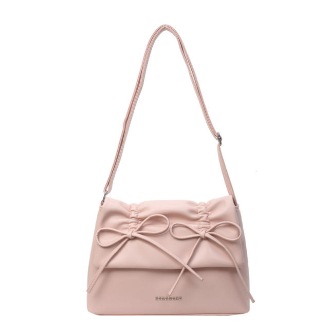 Korean fashion plain color cute bow large capacity shoulder bag