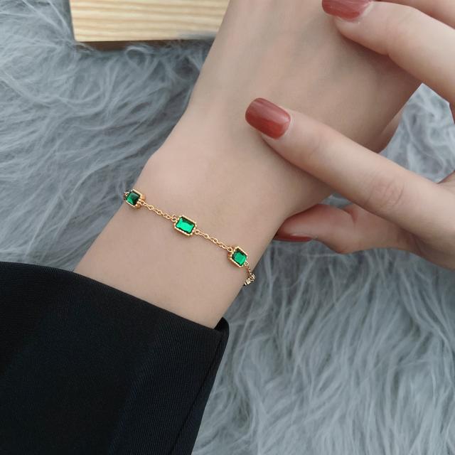 Dainty emerald statement stainless steel necklace bracelet set