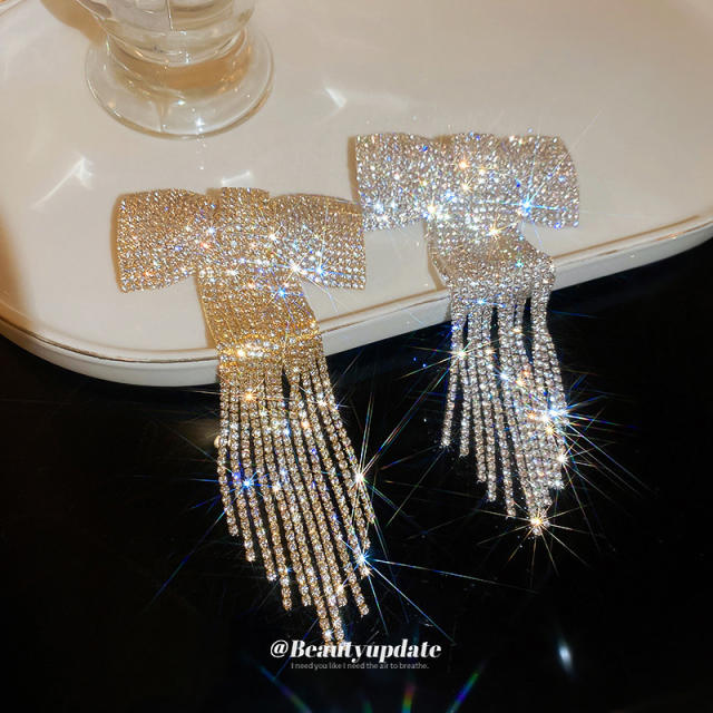 Luxury diamond bow tassel women french barrette hair clips wedding party accessory