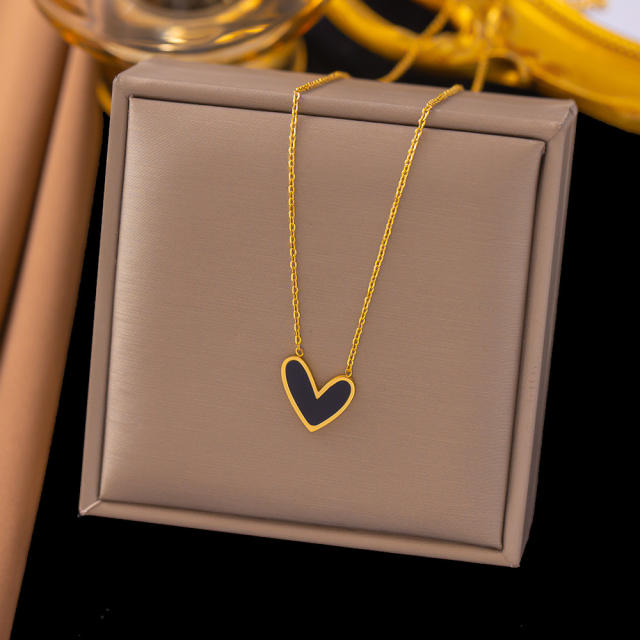 Dainty heart stainless steel necklace earrings set