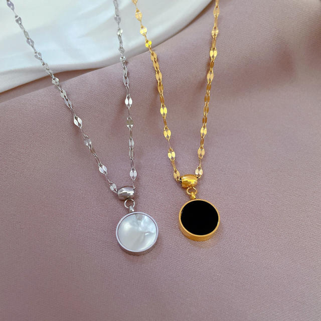 Classic double side round piece pendant stainless steel necklace