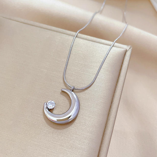 Dainty moon charm stainless steel necklace