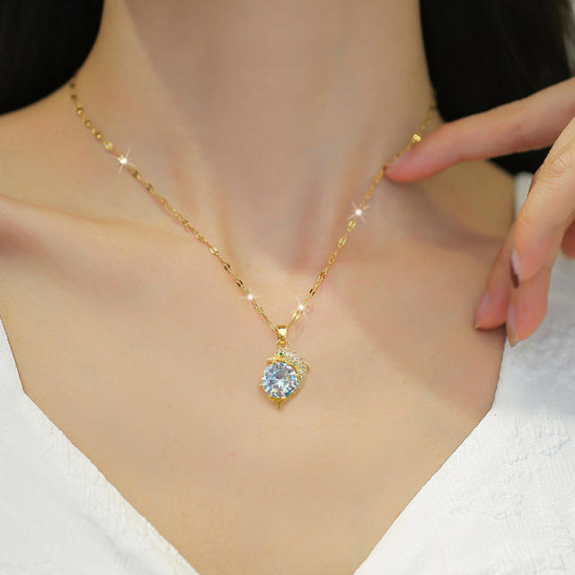 Dainty diamond dolphin stainless steel chain necklace