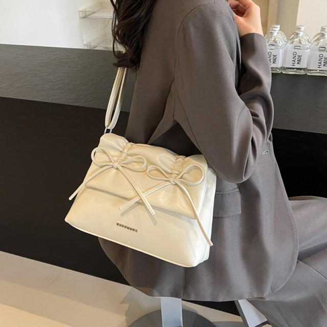 Korean fashion plain color cute bow large capacity shoulder bag