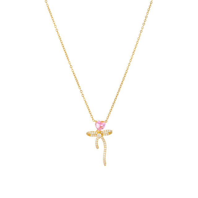 Delicate diamond rose flower tulip pendant stainless steel chain necklace