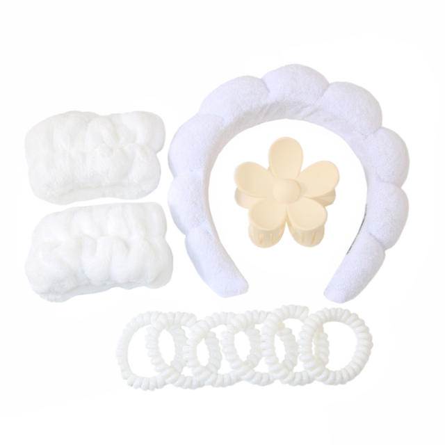 10pcs set plain color padded headband scrunchies hair claw clips set