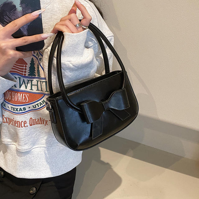 Cute bow plain color PU leather women shoulder bag crossbody bag