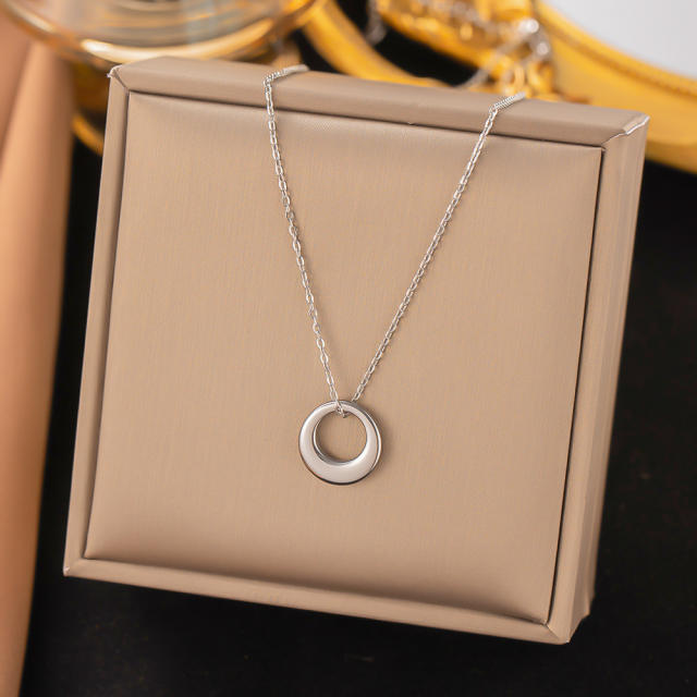 Dainty circle necklace stainless steel ring necklace