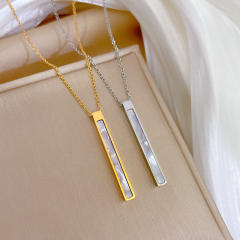 Dainty mother shell bar stainless steel necklace